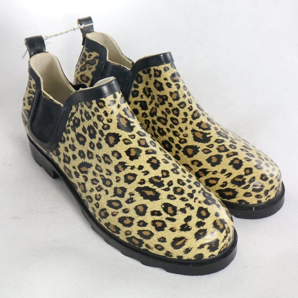 Rain Boots Shoes - New LEOPARD PRINT Rubber Ankle Rain Boots Sz 9-10